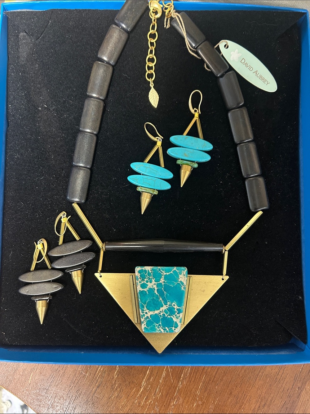 David Aubrey Turquoise & Gold Geometric Necklace and Earring Set